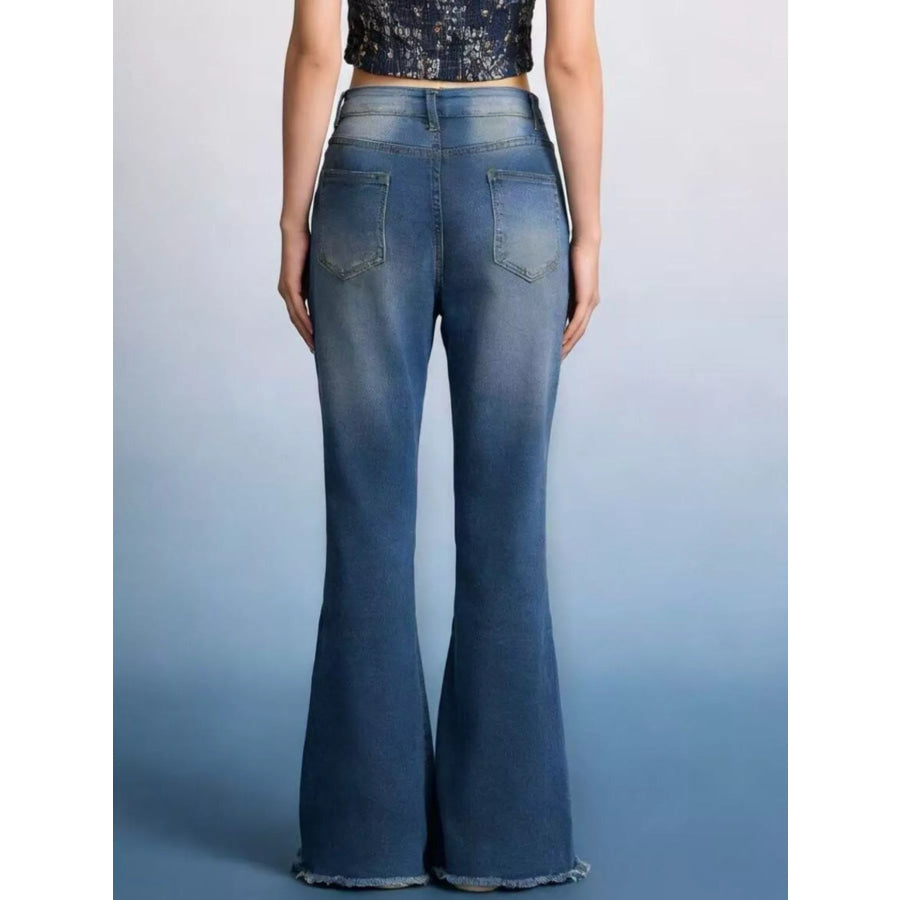 Raw Hem High-Waisted Flare Jeans Apparel and Accessories
