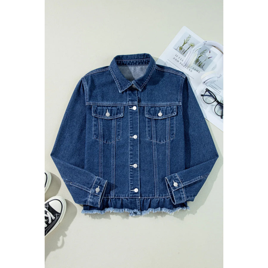 Raw Hem Long Sleeve Denim Jacket Medium / L Apparel and Accessories