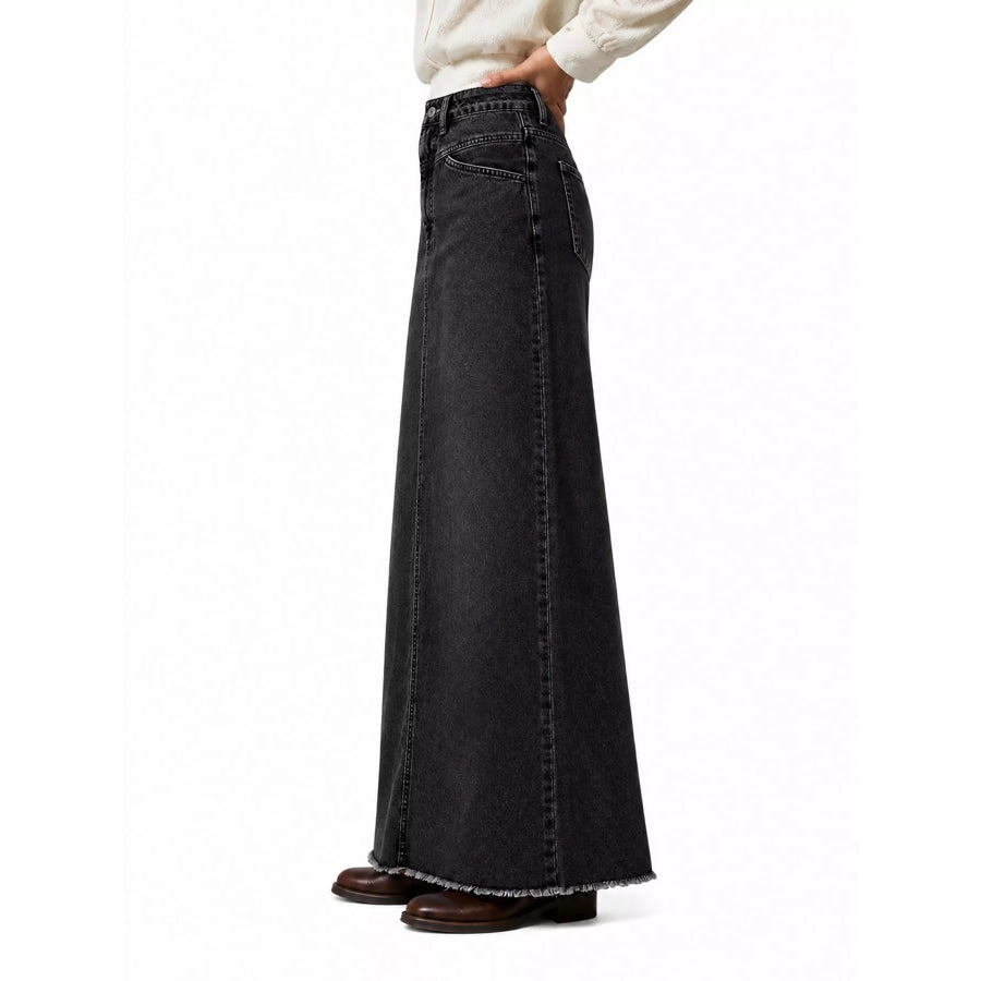 Raw Hem Maxi Denim Skirt Apparel and Accessories