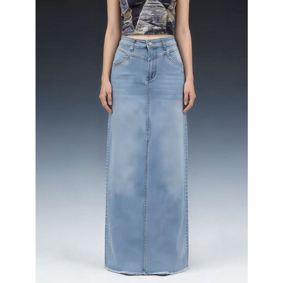 Raw Hem Maxi Denim Skirt Light Blue / S Apparel and Accessories