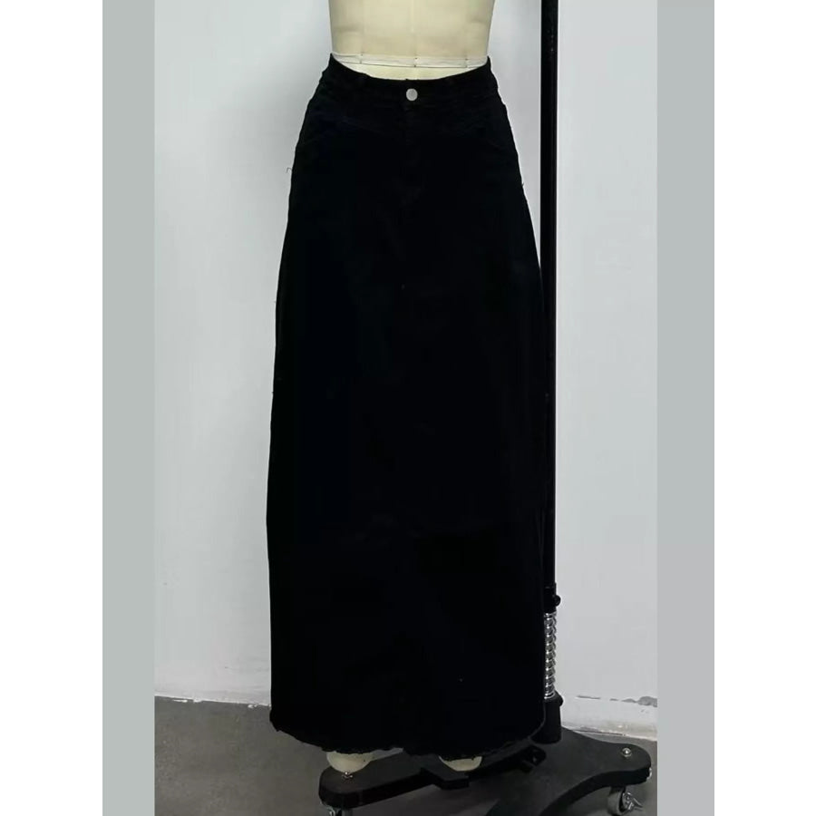 Raw Hem Maxi Denim Skirt Apparel and Accessories