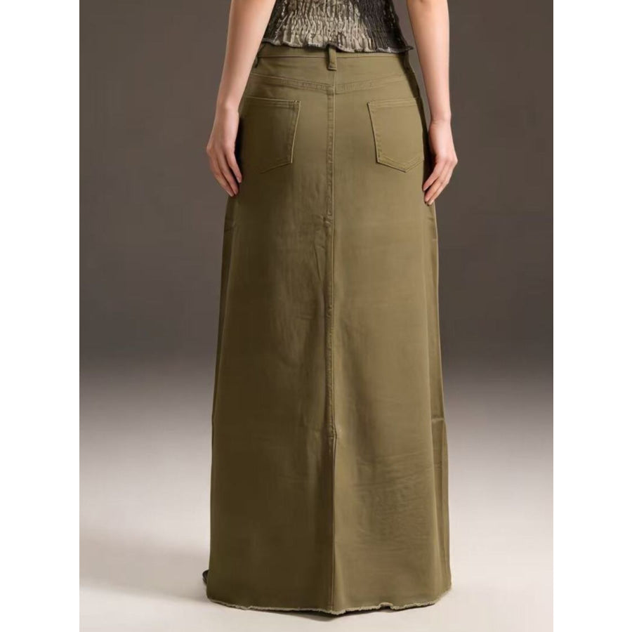 Raw Hem Maxi Denim Skirt Apparel and Accessories