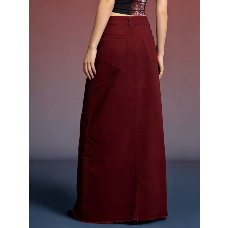 Raw Hem Maxi Denim Skirt Apparel and Accessories