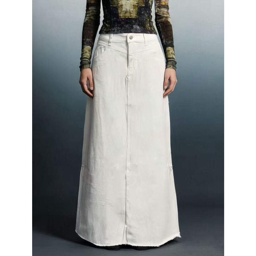Raw Hem Maxi Denim Skirt Apparel and Accessories