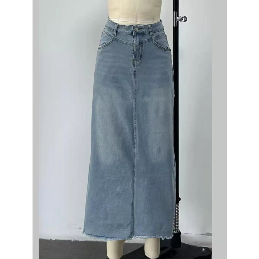 Raw Hem Maxi Denim Skirt Apparel and Accessories