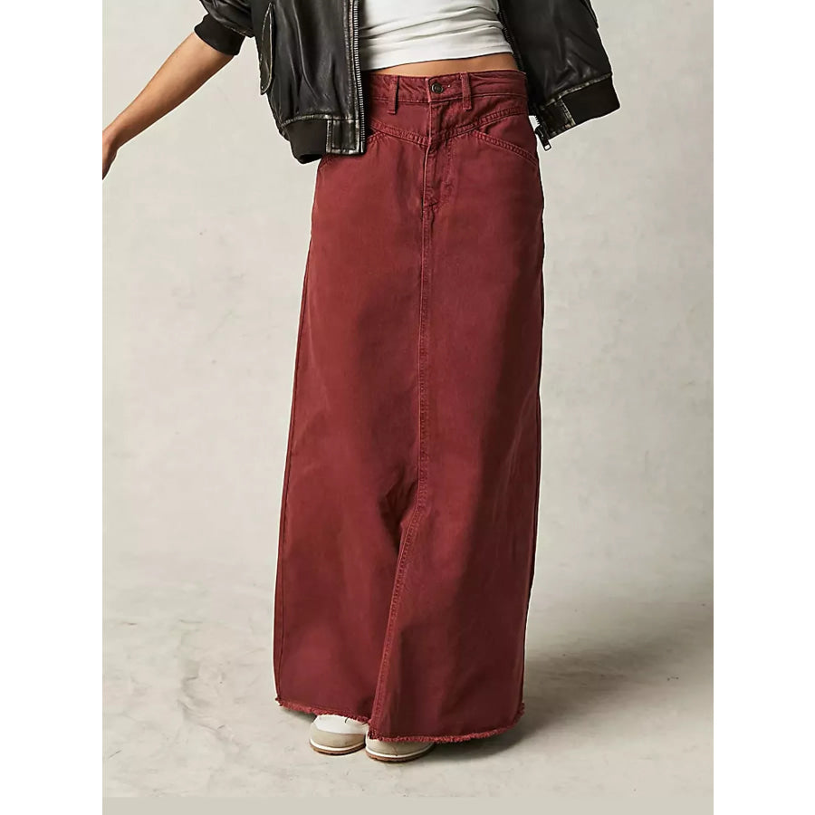 Raw Hem Maxi Denim Skirt Apparel and Accessories