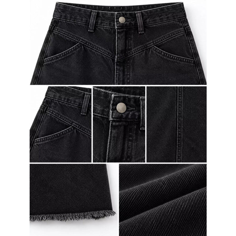 Raw Hem Maxi Denim Skirt Apparel and Accessories