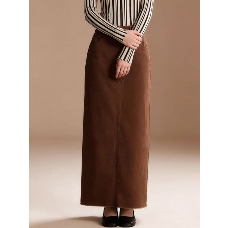 Raw Hem Maxi Denim Skirt Apparel and Accessories