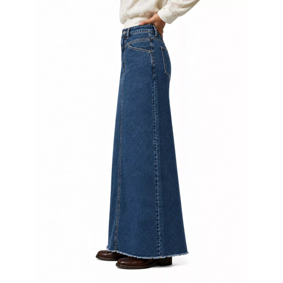 Raw Hem Maxi Denim Skirt Apparel and Accessories