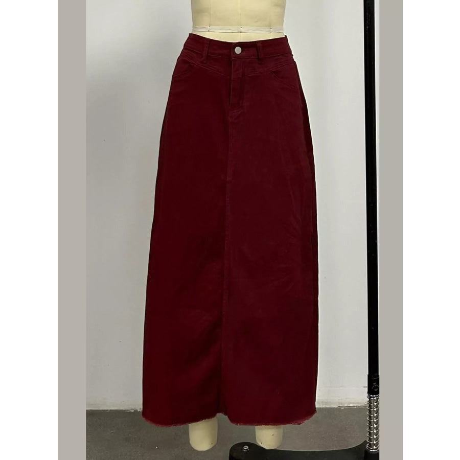 Raw Hem Maxi Denim Skirt Apparel and Accessories