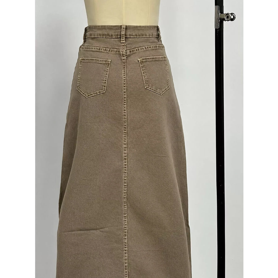 Raw Hem Maxi Denim Skirt Apparel and Accessories