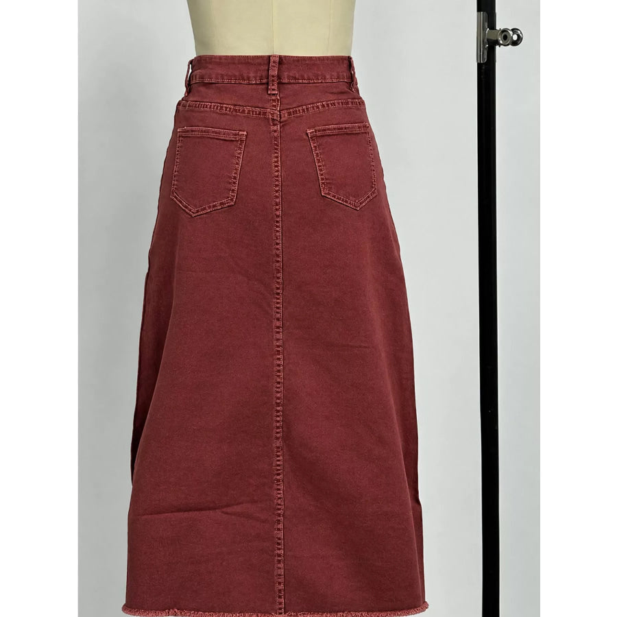 Raw Hem Maxi Denim Skirt Apparel and Accessories