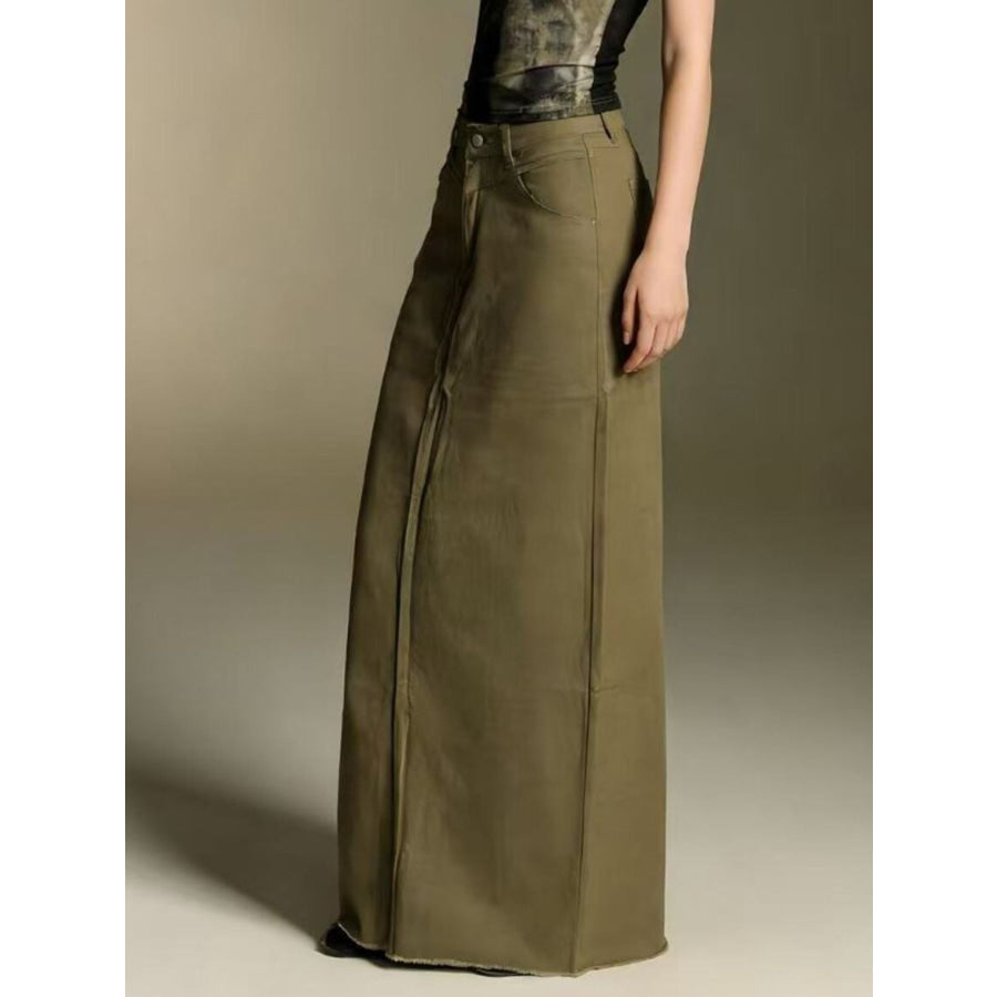 Raw Hem Maxi Denim Skirt Apparel and Accessories