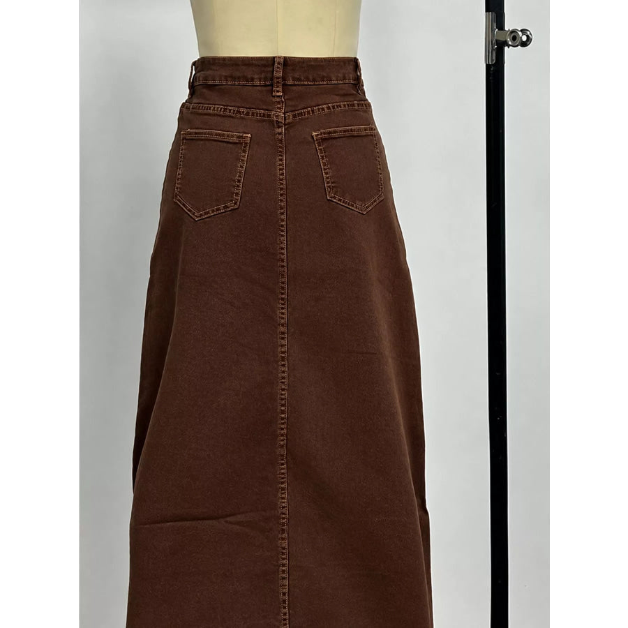 Raw Hem Maxi Denim Skirt Apparel and Accessories