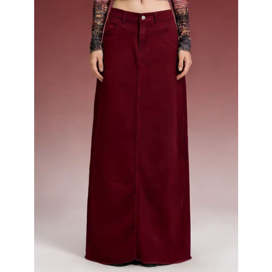 Raw Hem Maxi Denim Skirt Apparel and Accessories
