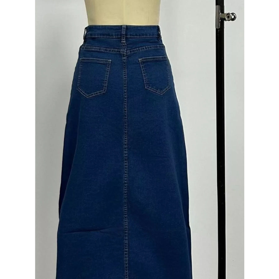 Raw Hem Maxi Denim Skirt Apparel and Accessories