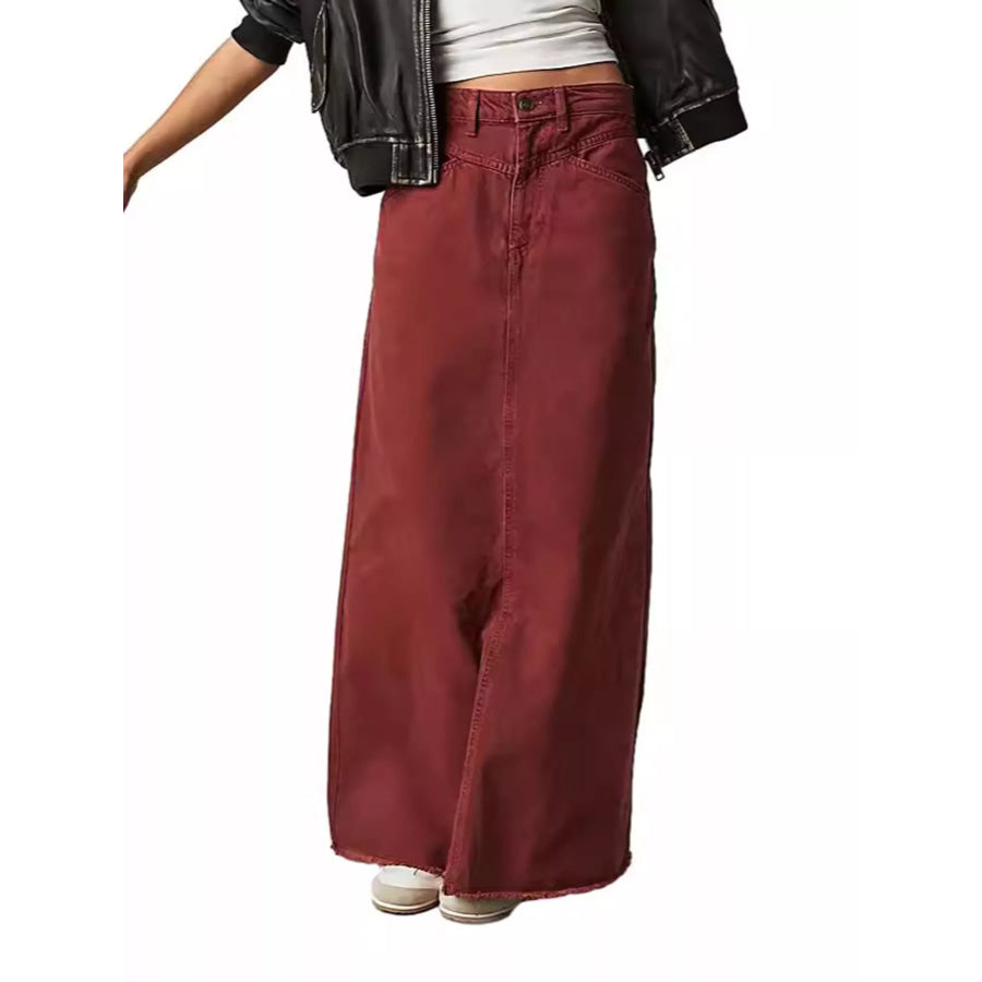 Raw Hem Maxi Denim Skirt Apparel and Accessories
