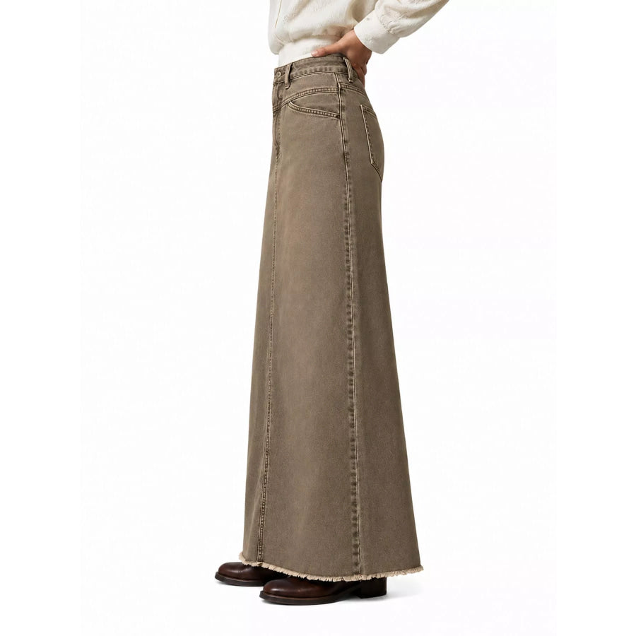Raw Hem Maxi Denim Skirt Apparel and Accessories