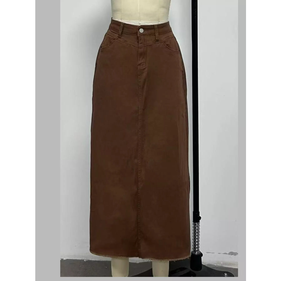Raw Hem Maxi Denim Skirt Apparel and Accessories