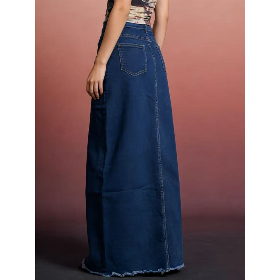Raw Hem Maxi Denim Skirt Apparel and Accessories