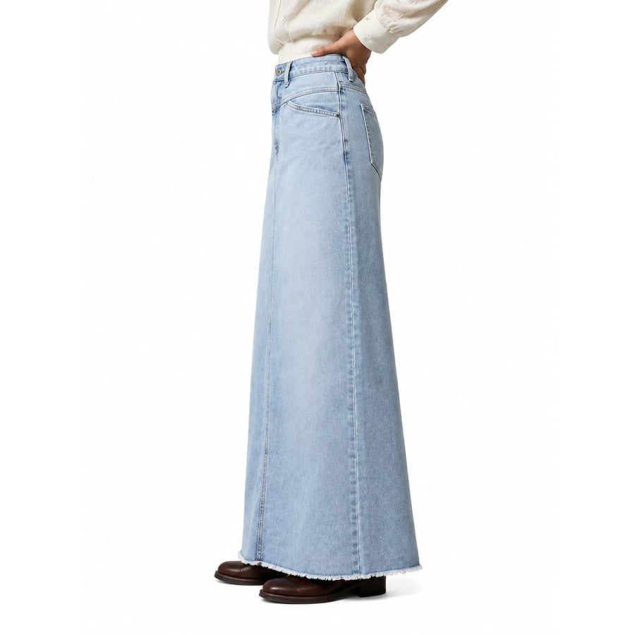 Raw Hem Maxi Denim Skirt Apparel and Accessories