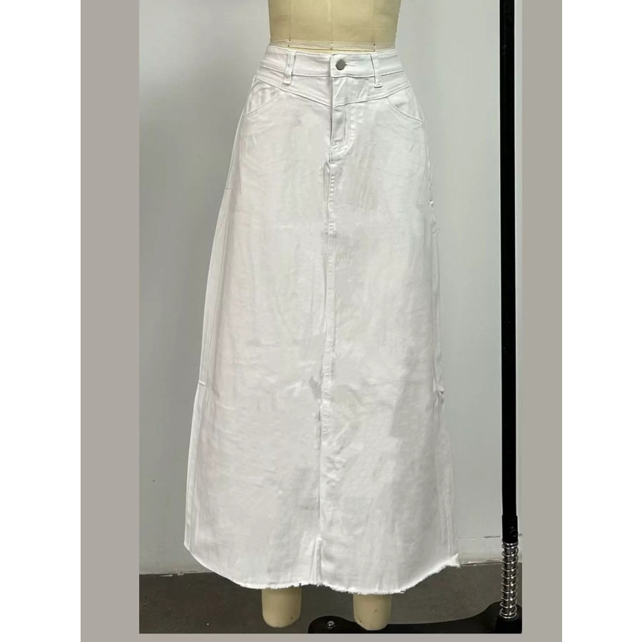 Raw Hem Maxi Denim Skirt Apparel and Accessories