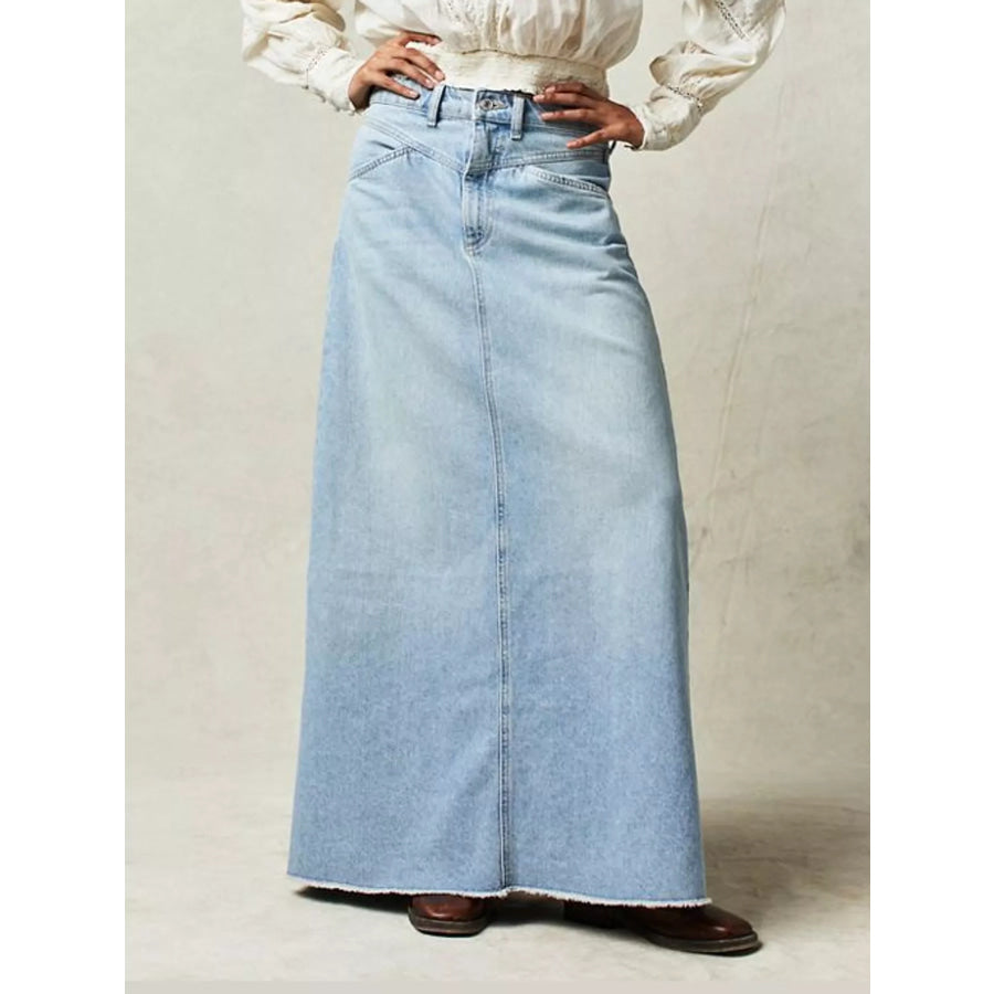 Raw Hem Maxi Denim Skirt Light Blue / S Apparel and Accessories