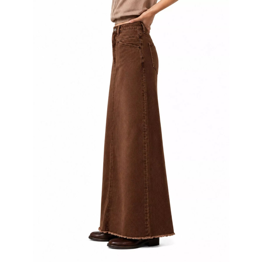 Raw Hem Maxi Denim Skirt Apparel and Accessories