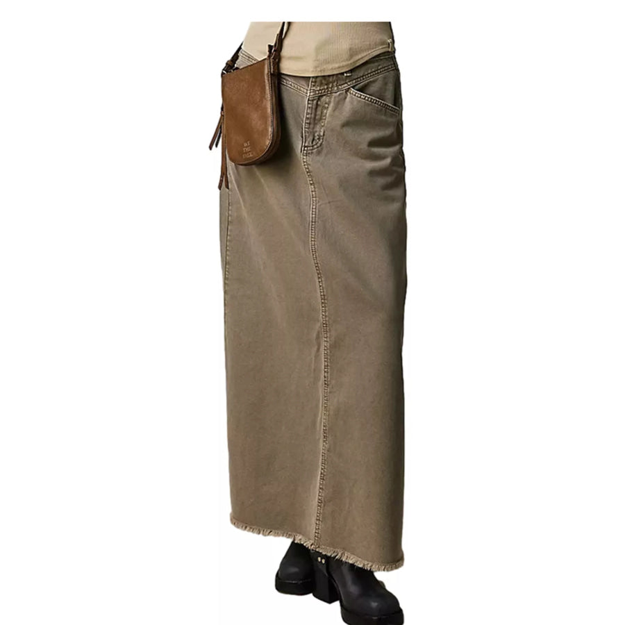 Raw Hem Maxi Denim Skirt Army Green / S Apparel and Accessories