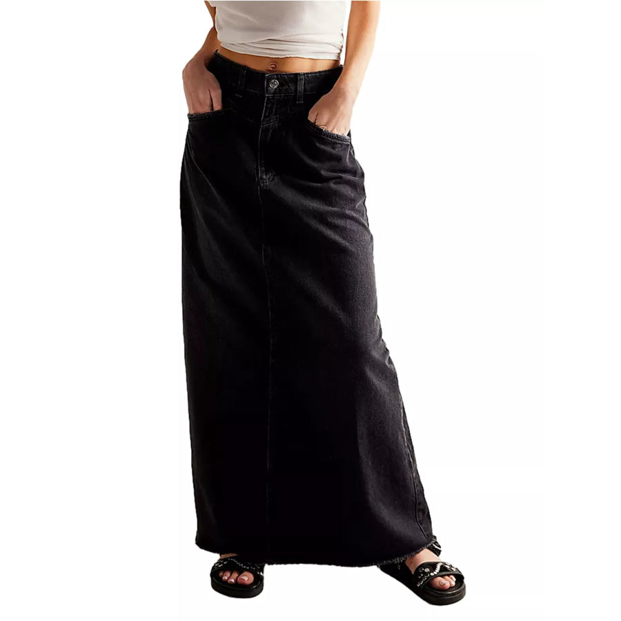 Raw Hem Maxi Denim Skirt Black / S Apparel and Accessories