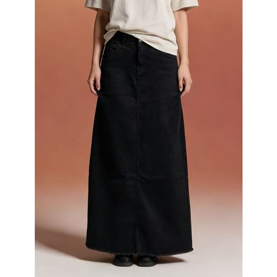 Raw Hem Maxi Denim Skirt Black / S Apparel and Accessories