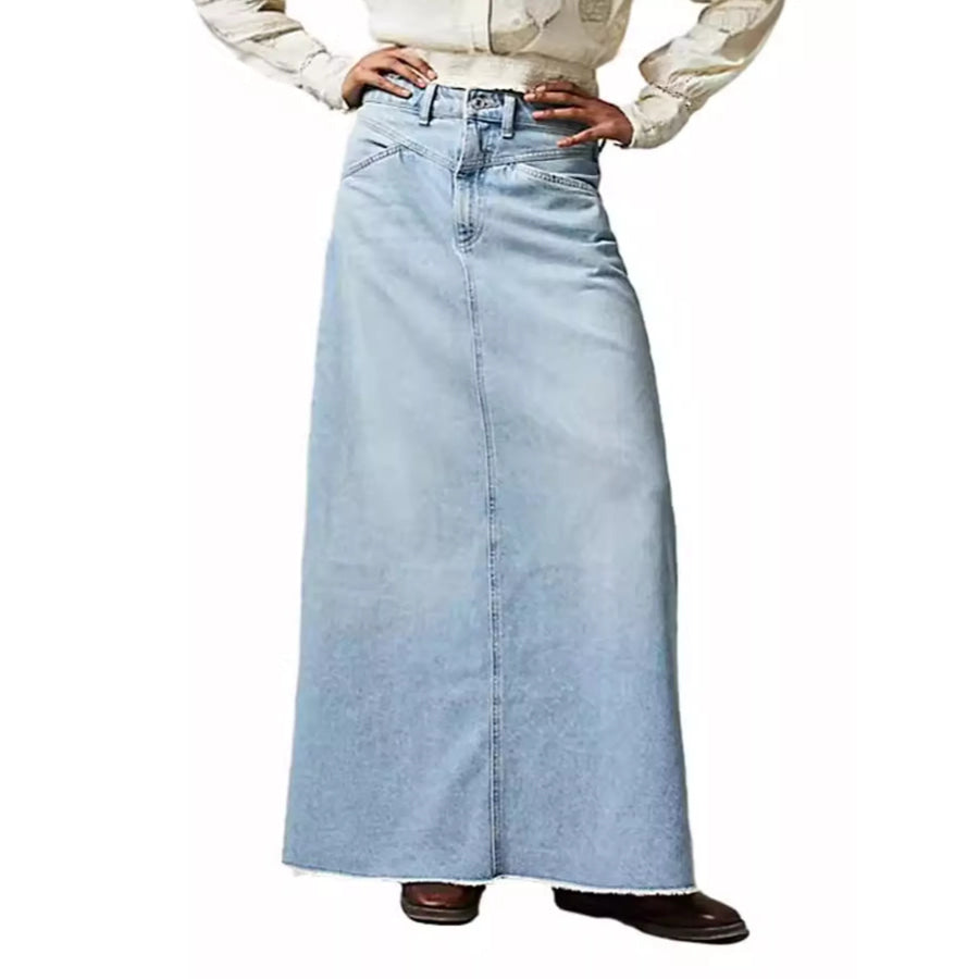 Raw Hem Maxi Denim Skirt Light Blue / S Apparel and Accessories