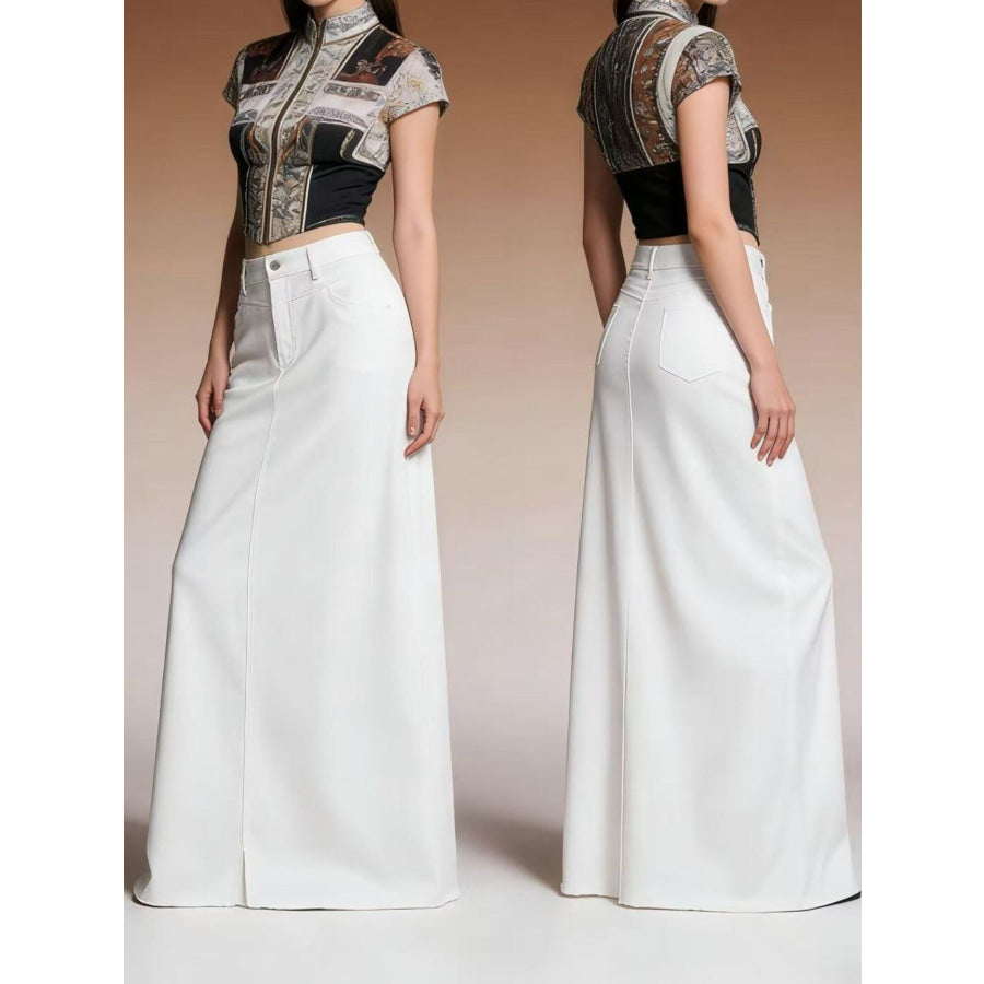 Raw Hem Maxi Denim Skirt White / S Apparel and Accessories