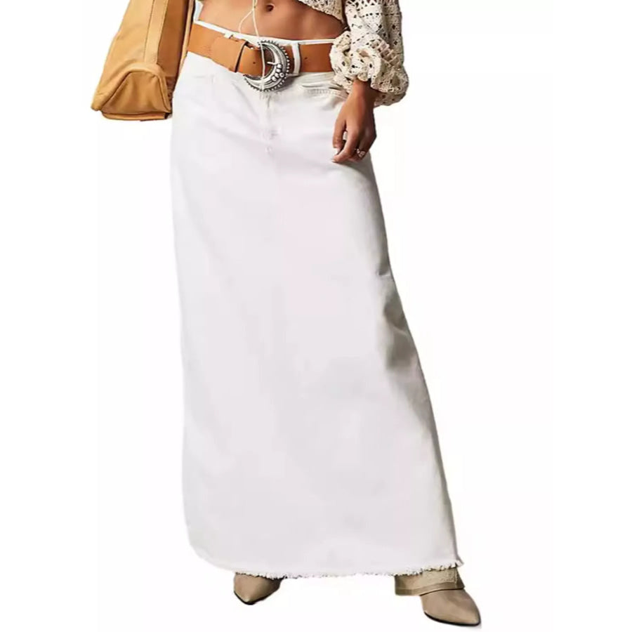 Raw Hem Maxi Denim Skirt White / S Apparel and Accessories