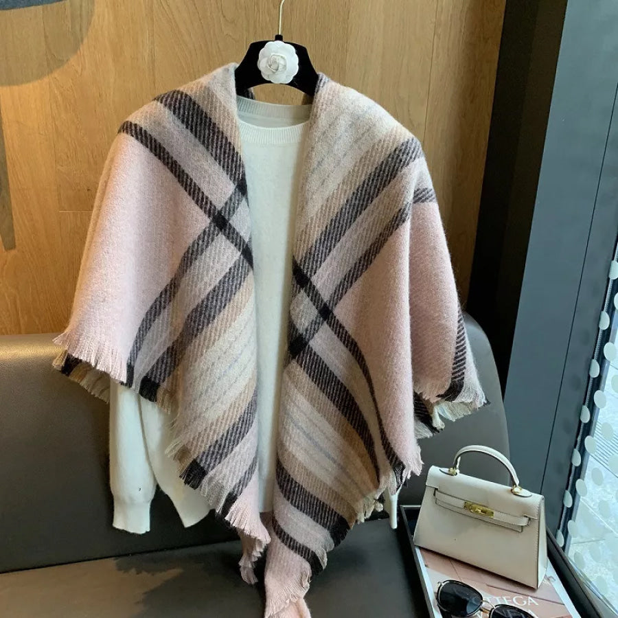 Raw Hem Plaid Scarf Blush Pink / ONESIZE Apparel and Accessories