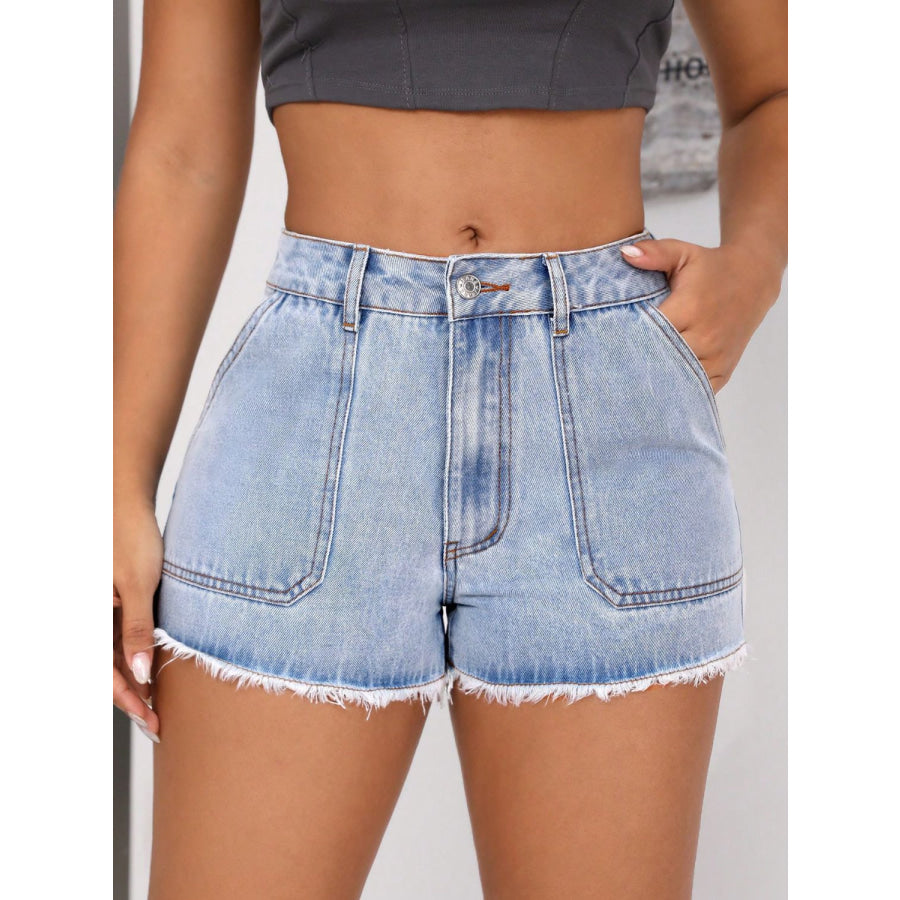 Raw Hem Pocketed Denim Shorts Apparel and Accessories