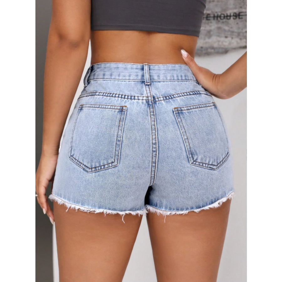 Raw Hem Pocketed Denim Shorts Apparel and Accessories