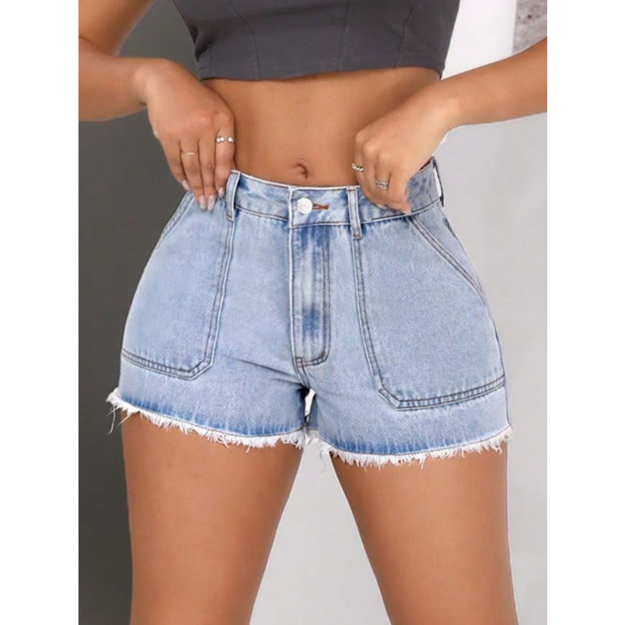 Raw Hem Pocketed Denim Shorts Apparel and Accessories