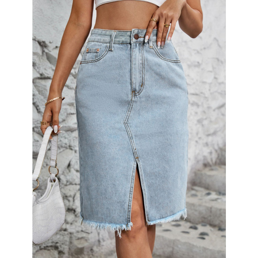 Raw Hem Slit Denim Skirt Light / XS Apparel and Accessories