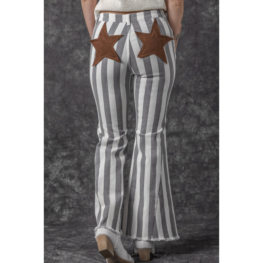 Raw Hem Star Applique Striped Jeans Stripe / 6 Apparel and Accessories