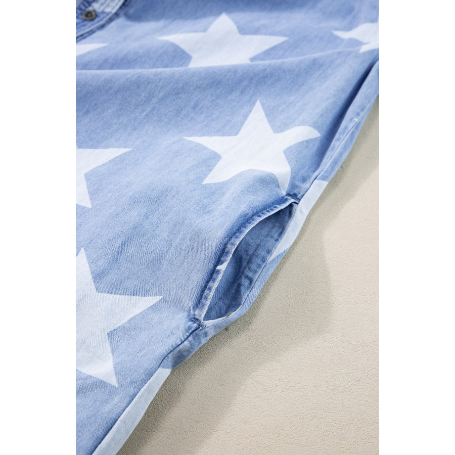 Raw Hem Star Short Sleeve Denim Dress Apparel and Accessories