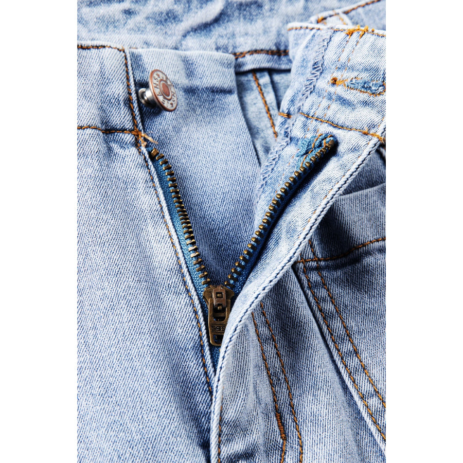 Raw Hem Straight Jeans with Pockets Apparel and Accessories