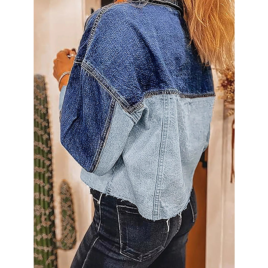 Raw Hem Two-Tone Denim Jacket Apparel and Accessories