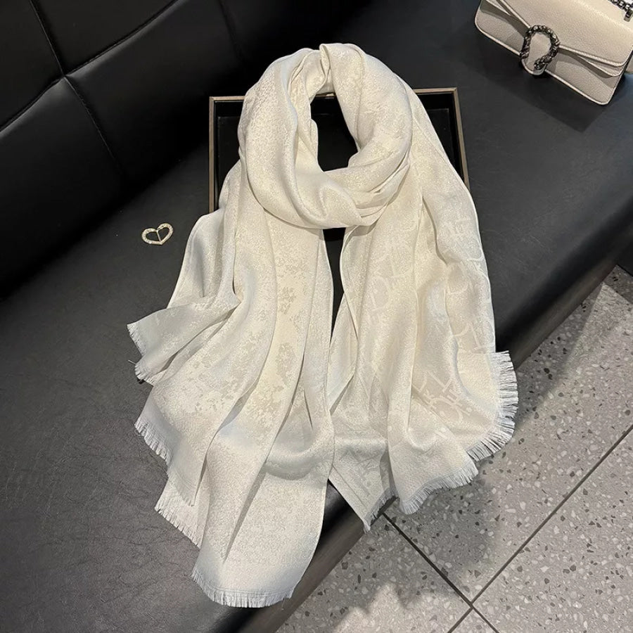 Raw Hem Warm Scarf Ivory / One Size Apparel and Accessories
