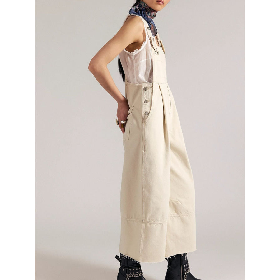 Raw Hem Wide-Leg Denim Overalls Apparel and Accessories