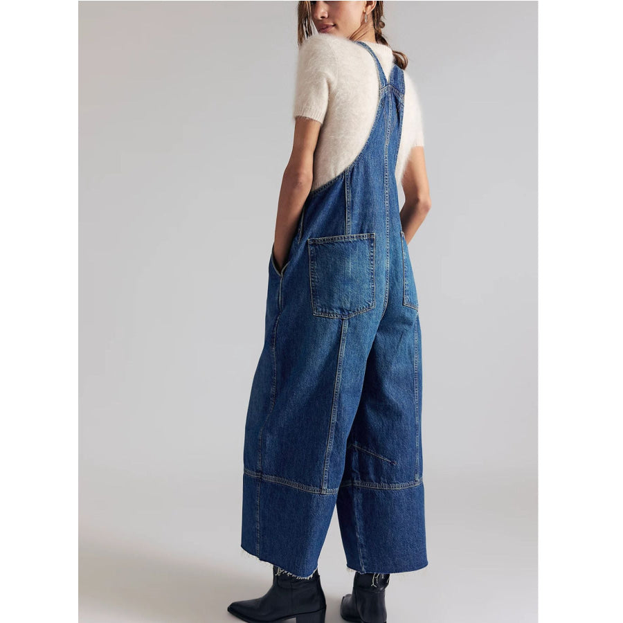 Raw Hem Wide-Leg Denim Overalls Apparel and Accessories