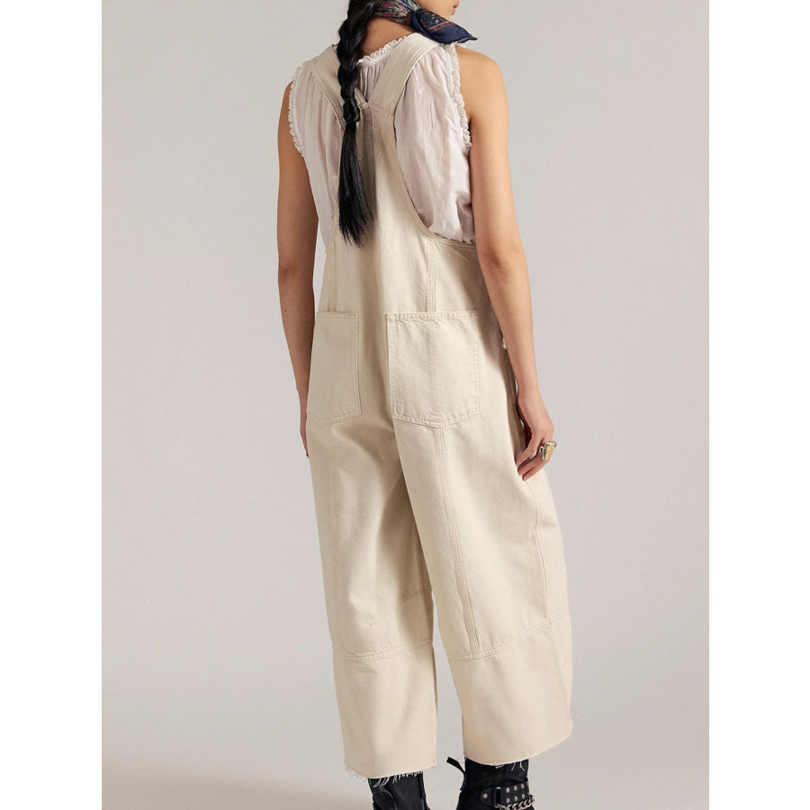 Raw Hem Wide-Leg Denim Overalls Apparel and Accessories