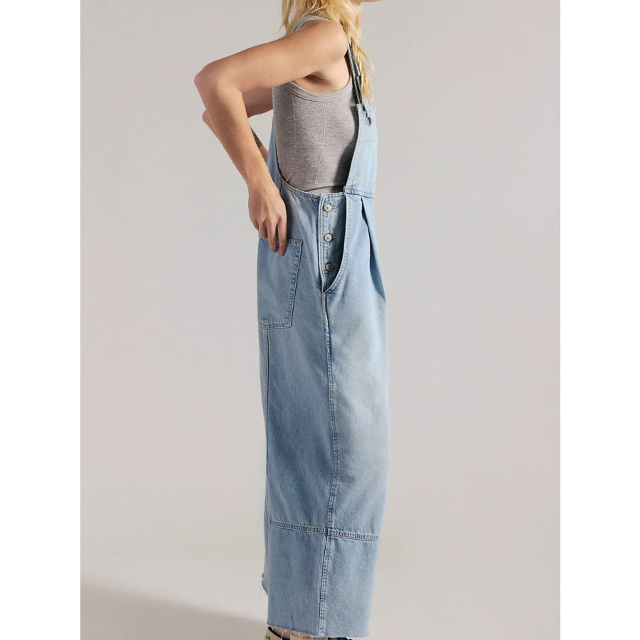 Raw Hem Wide-Leg Denim Overalls Apparel and Accessories