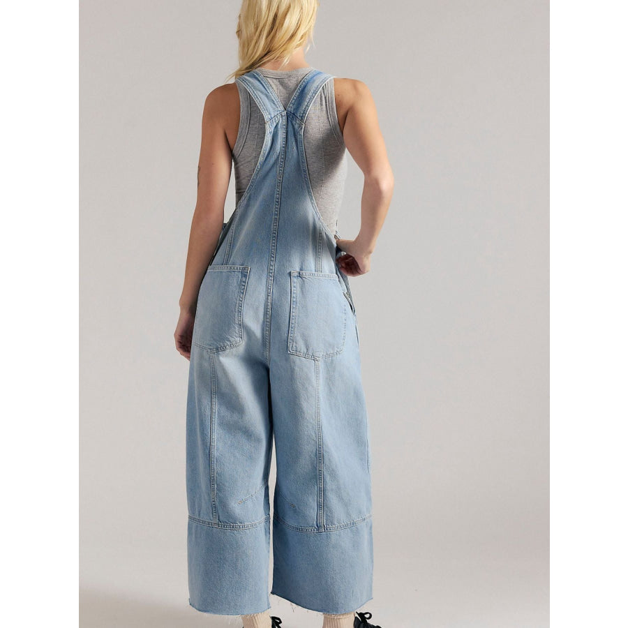 Raw Hem Wide-Leg Denim Overalls Apparel and Accessories