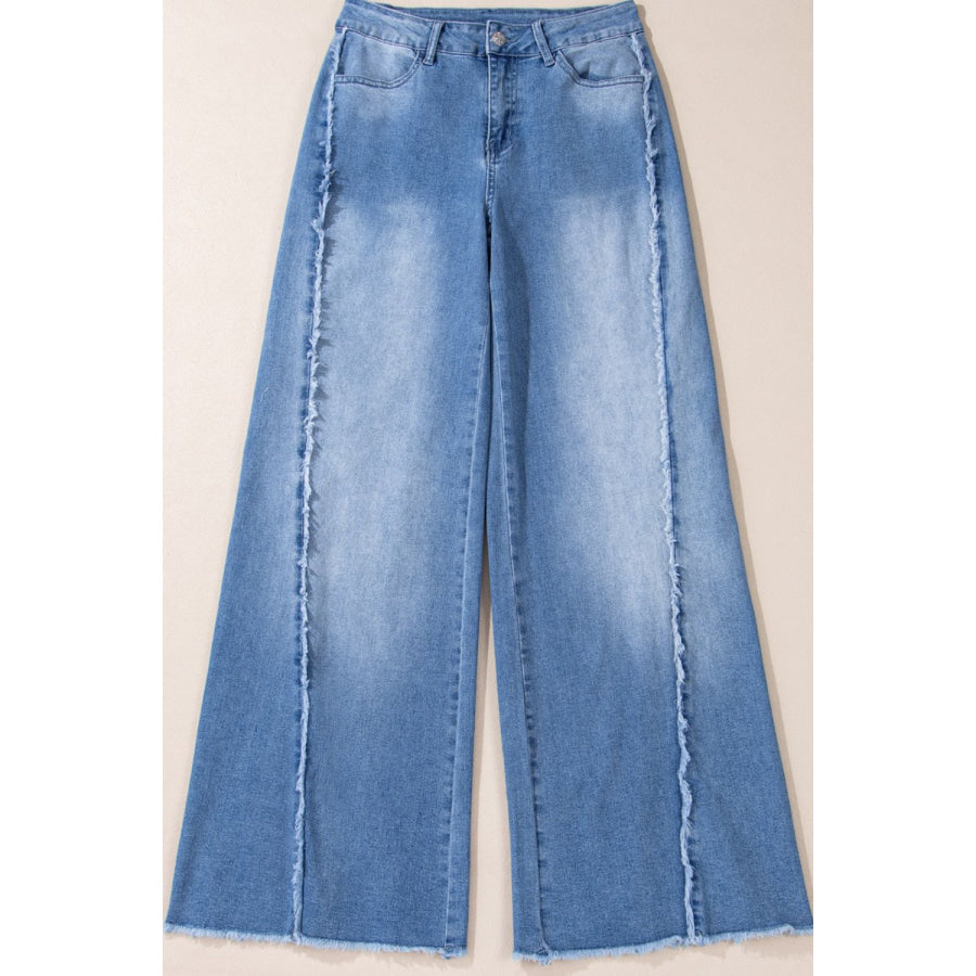 Raw Hem Wide Leg Jeans Apparel and Accessories